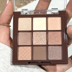 Chocolate Brown Eyeshadow Palette 9 Shades Matte Shimmer Long Wearing Cruelty Free Makeup