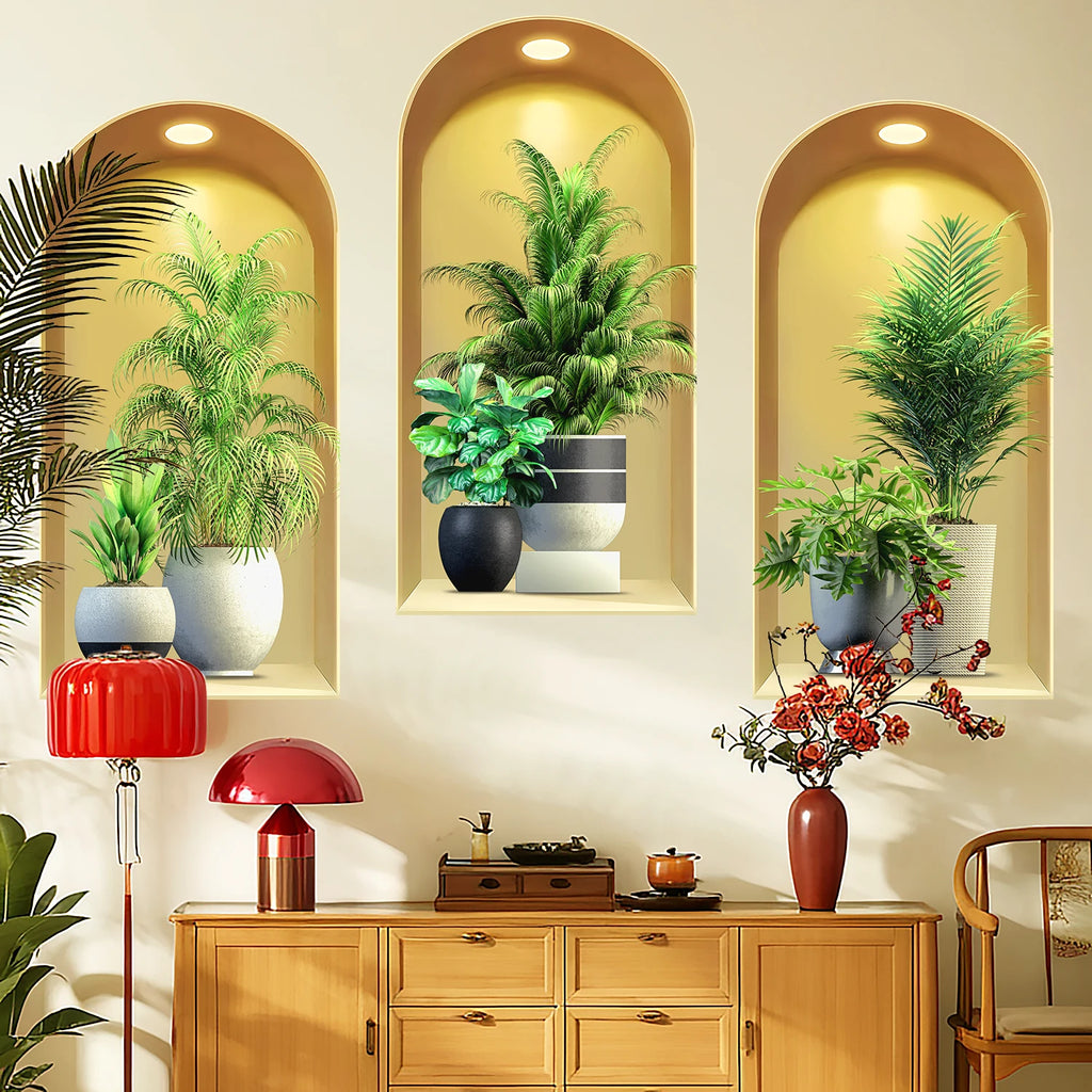 18 Styles Simulated Archway Niche Potted Plant Painting Wall Stickers Bedroom Living Room Hall Peel & Stick Art Mural Decals