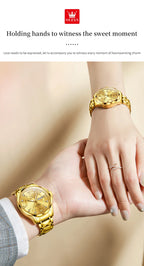 OLEVS 2906 Couple Watch Pair Luxury Diamond Shaped Steel Strap Calendar Week Quartz Wristwatch Men Women Luxury Lovers Watches