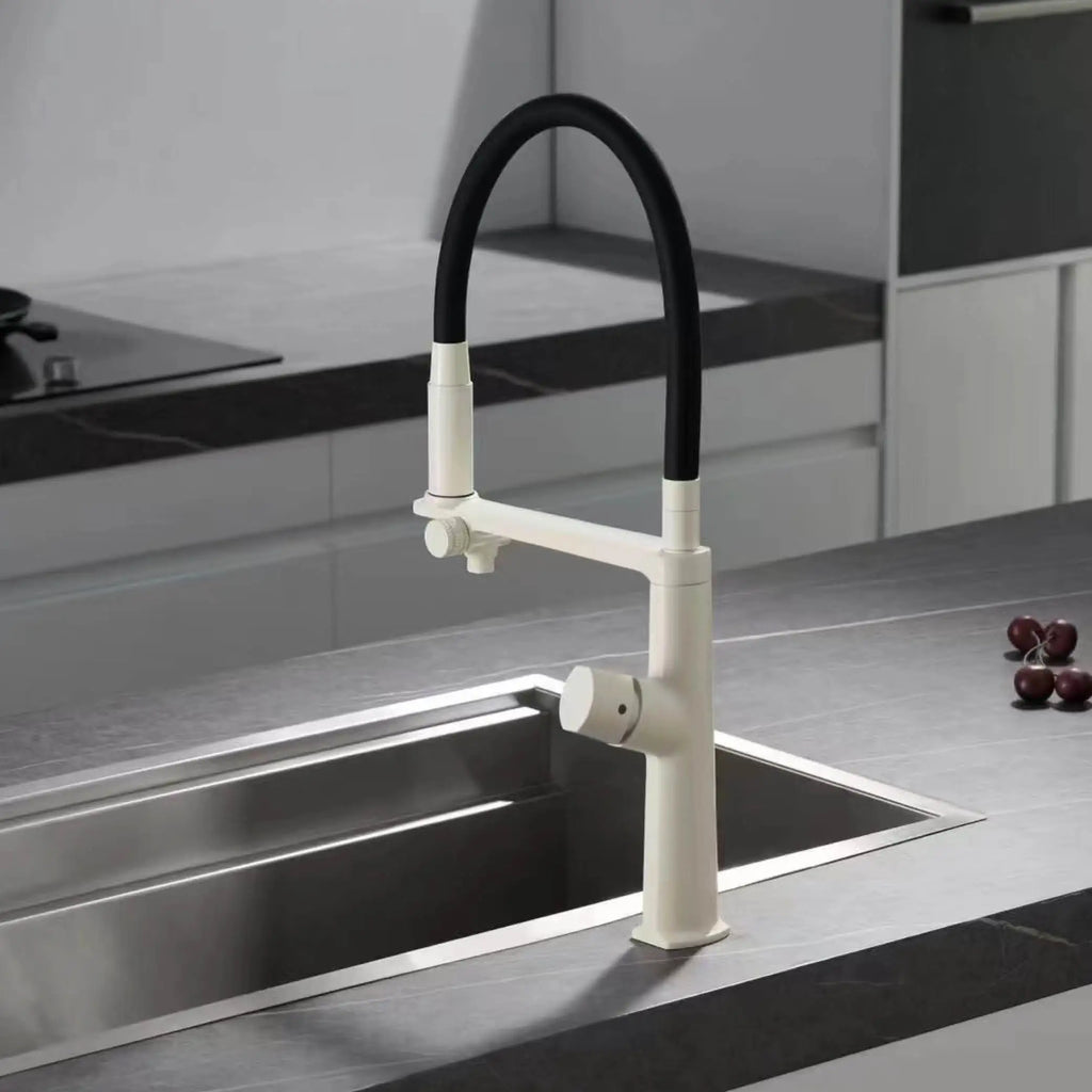 Luxury Gun Gray Brass Kitchen Faucet 1 Hole Double Handle Cold and Hot Dual Control, with Filtered Water Two Function Sink Tap