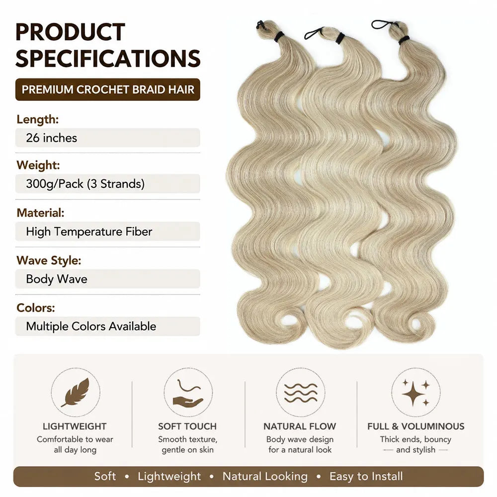 26 inch Body Wave Crochet Hair 3PCS Synthetic Braids Hair Ombre Blonde Balayage Natural Braiding Hair Extensions 300g/lot