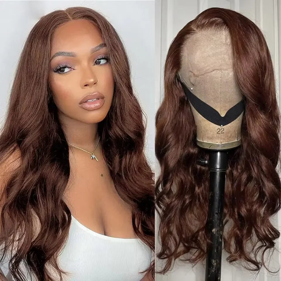 Body Wave HD Lace Front Human Hair Wigs 13x4 13x6 Chocolate Brown 200 Density HD Lace Frontal Wig Pre Plucked Wigs long Inches