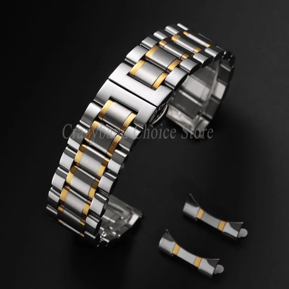 20mm22mm Arc Stainless Steel Watch Band 12/14/16mm 18mm 21mm 24mm Curved Universal Women Men Strap Silver Black Butterfly Buckle