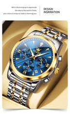 OLEVS 3639 Top Brand Original Luxury New Quartz Watch Stainless Steel Watch For Men Waterproof Luminous Moon Phase Mens Watch