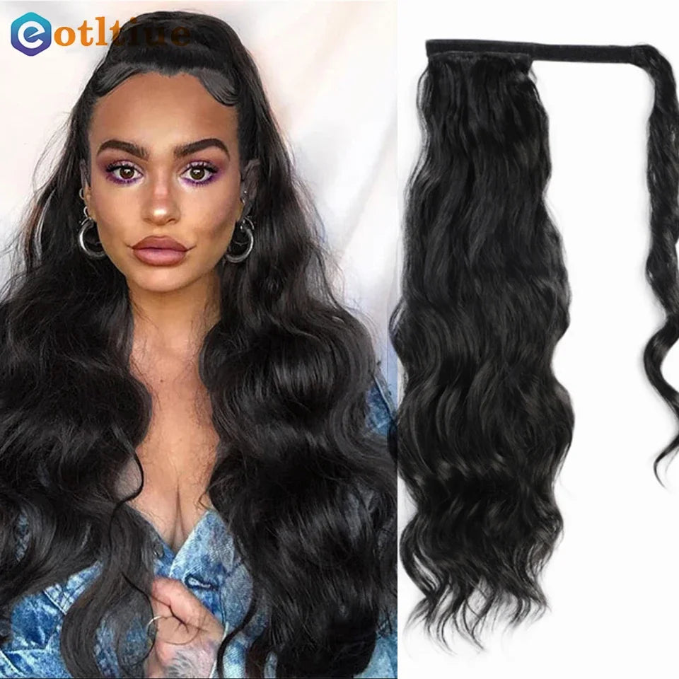 15A Body Wave Ponytail Human Hair Wrap Around Clip in Hairpiece Remy 3C Pony Tail Kinky Curly Ponytail Kinky Straight Ponytail