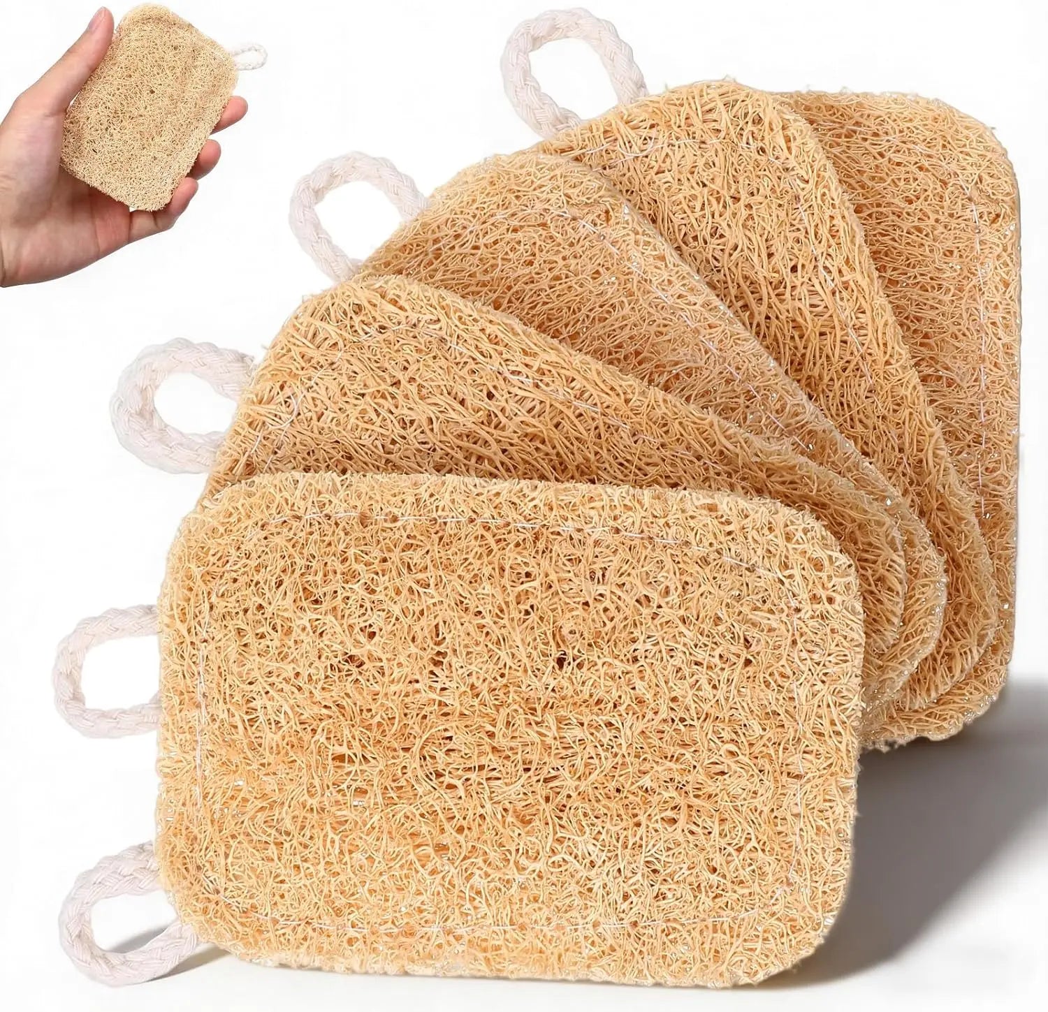 6pcs Natural Loofah Sponge for Deep Exfoliation, Gentle on Skin & Renew Skin, Bamboo Fiber Body Scrubber for Adults, Shower
