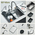 304 Stainless Steel Waterfall Kitchen Sink Large Single Slot Integrated Faucet Set Soap Dispenser/Pure Water/Cup Washer