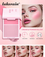 2IN1 Pink Blush Matte Dewy Rosy Blush With Brush Makeup Pan Long Wearing High Pigment Orange Red Cream & Powder Blush Palette