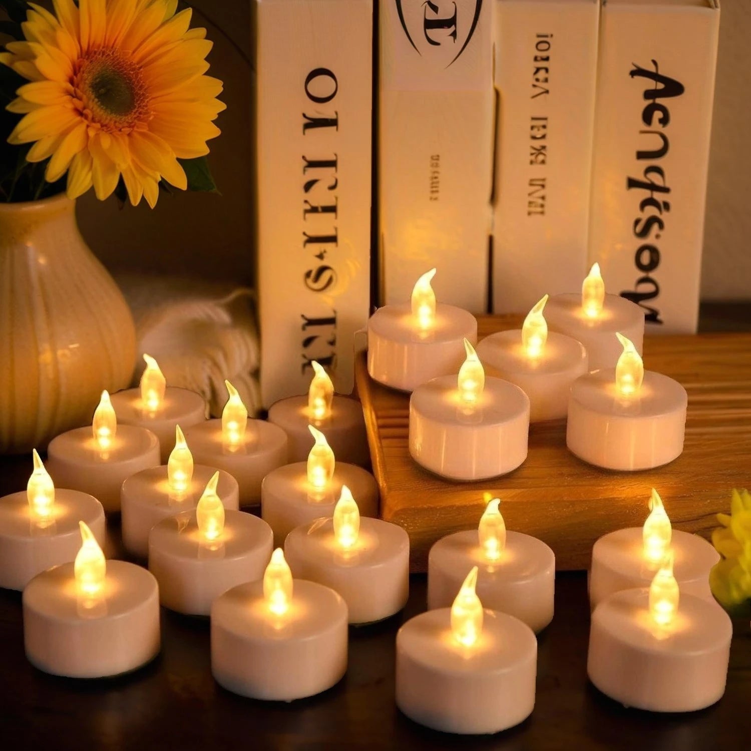 12/24Pack Battery Tea Lights LED Realistic Flameless Flickering Warm Yellow Candle Holiday Gift for Party Wedding Home Decor