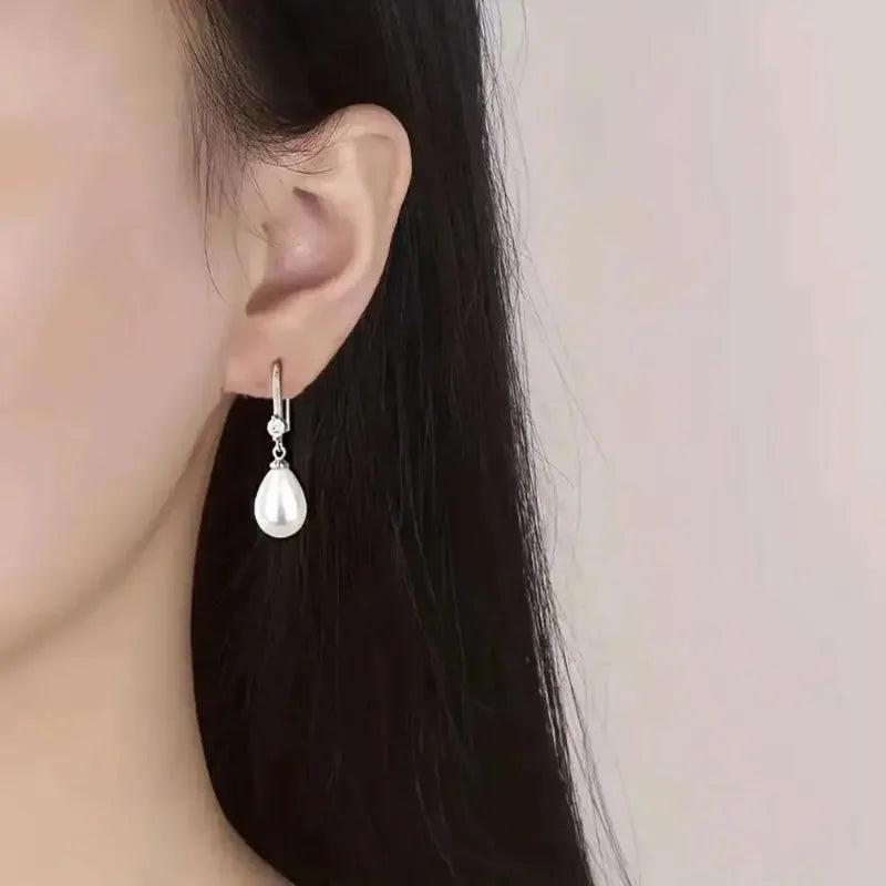Freshwater Pearl Drop Earrings for Female, Simple Water Drop Shape, Exquisite High-end Simulation, Temperament, New