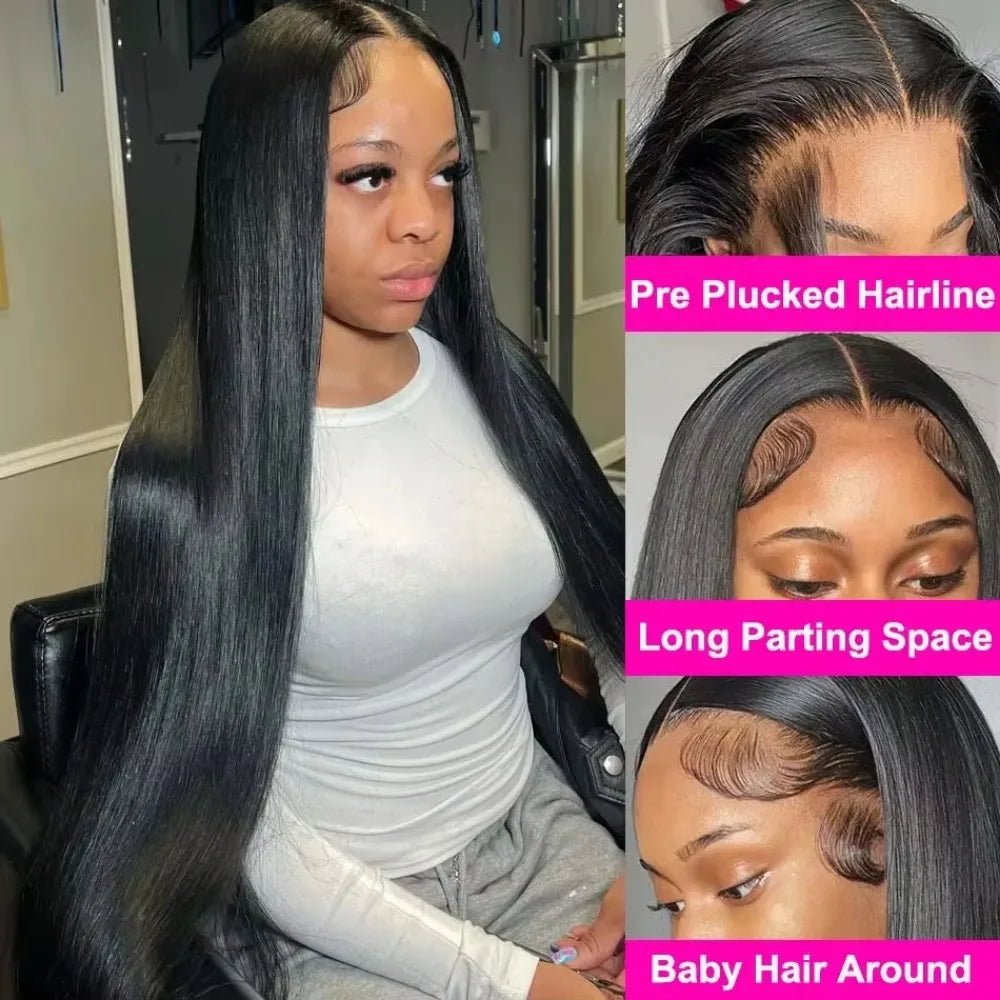 36 40 Inch 200 Density Frontal Wig For Black Women Brazilian Wigs Human Hair 5x5 Bone Straight HD Transparent Lace Front Wigs