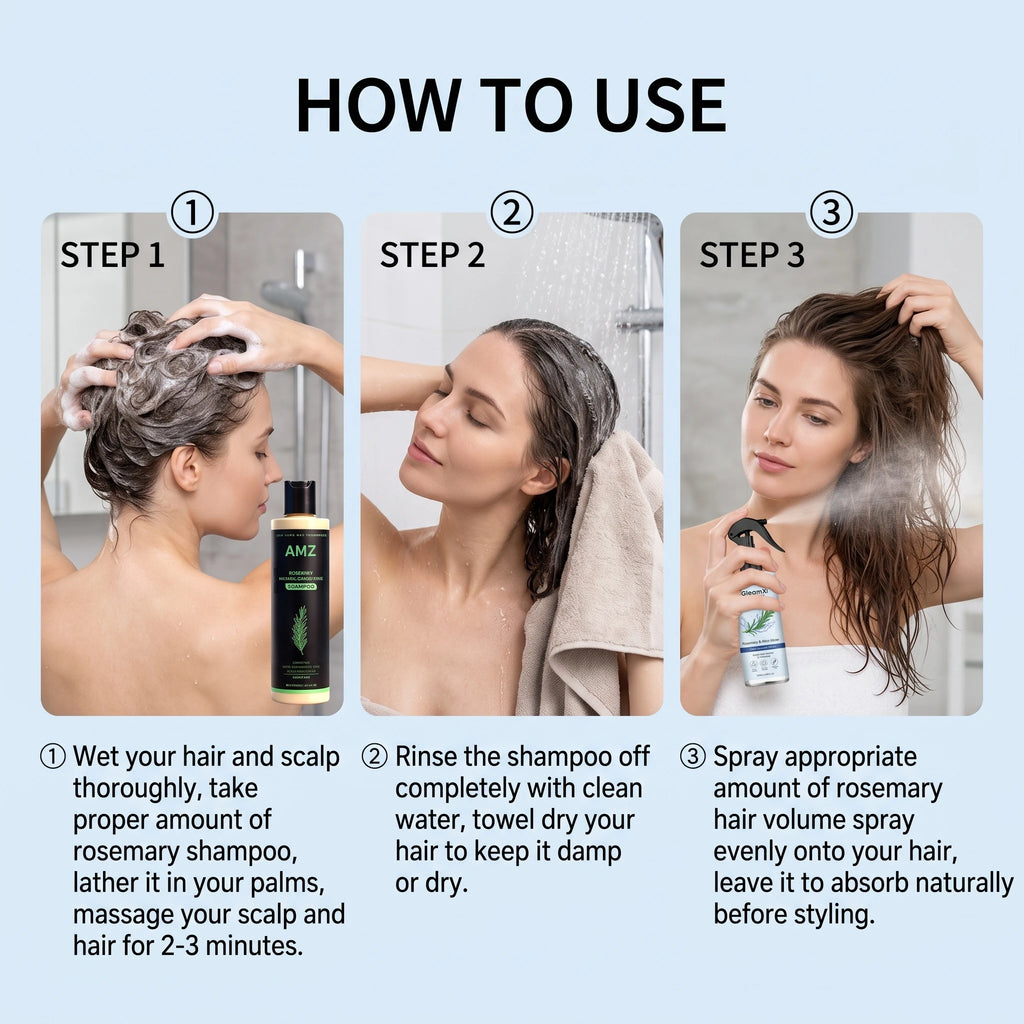 Rosemary Shampoo Set Hair Care Spray Herbal Shampoo with Hydrolyzed Keratin Plant Extract Hair Care Refreshing Hair Daily Use
