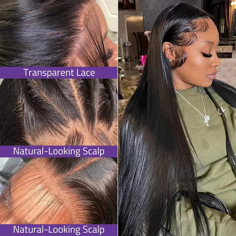 Straight Human Hair 13x6 13X4 Transparent HD Lace Front Wig 7x6 HD Lace Pre Plucked Wig 200 Density 40 42 Inches Natural Color Brazilian Hair Wig For Women Beginner Friendly