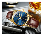 OLVES 6898 Top Brand Men's Watches Original Simple Quartz Wristwatch for Man Waterproof Leather Strap Business Watch Casual