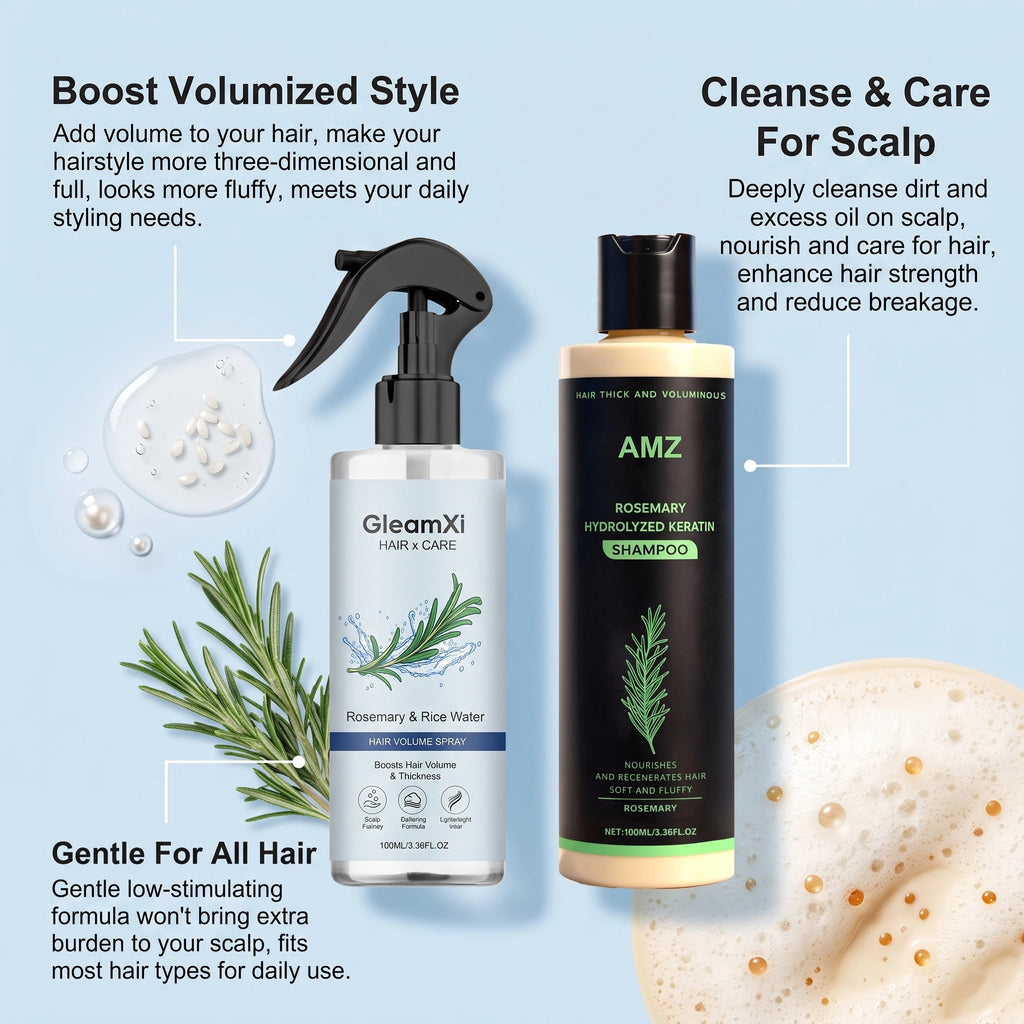 Rosemary Shampoo Set Hair Care Spray Herbal Shampoo with Hydrolyzed Keratin Plant Extract Hair Care Refreshing Hair Daily Use