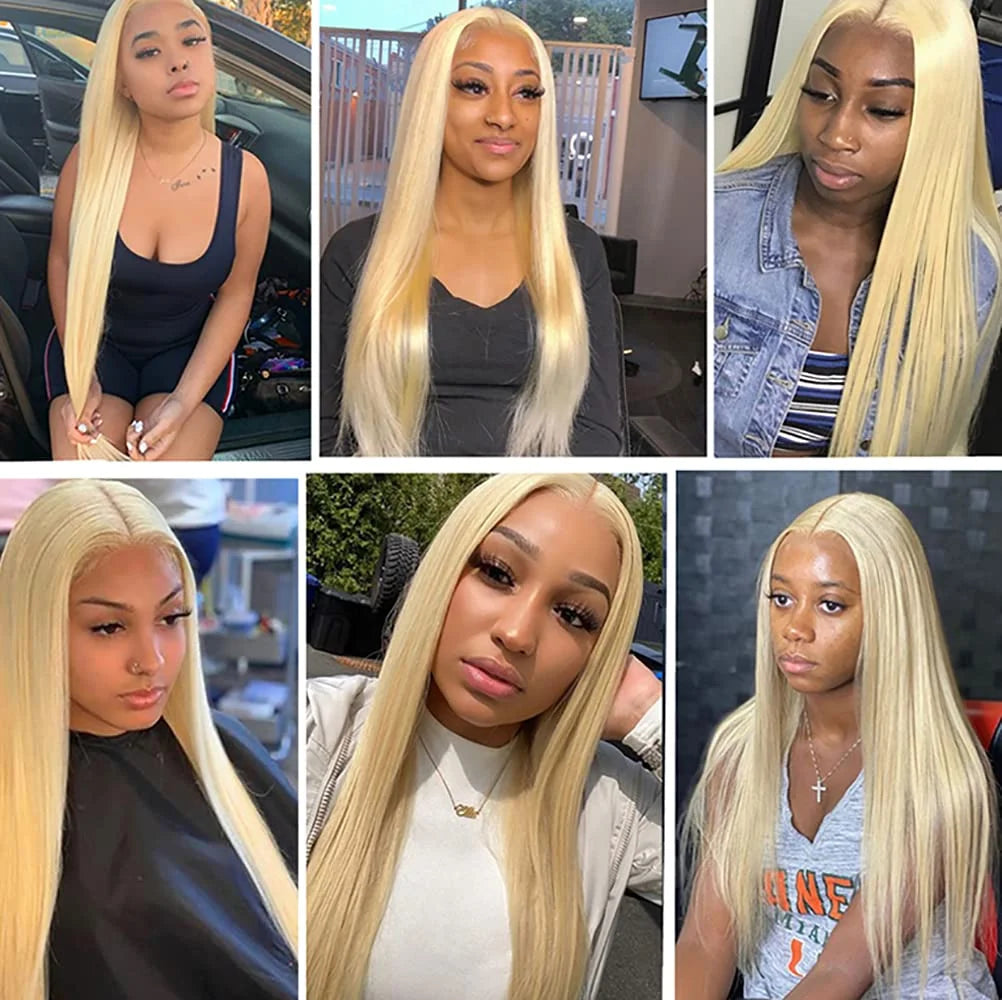 613 Straight Human Hair Bundles 12A Unprocessed 16 18 20 Inch Blonde Human Hair Straight Weave Bundles Deal 613 Straight Double Strong Weft Extension 613 Human Hair 1/3/4 Bundles for Black Women