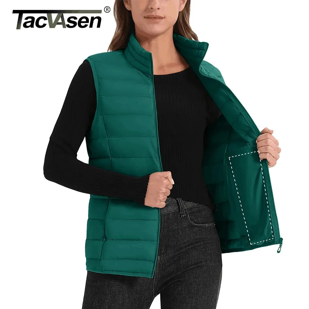 TACVASEN Puffer Padded Stand Collar Zip-up Vests Womens Warm Sleeveless Outdoor Waistcoats Quilted Lightweight Outwear Jackets