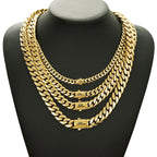 6-14mm Gold Color Stainless Steel Cuban Miami Link Chains Necklaces for Men Hip Hop Rapper Jewelry