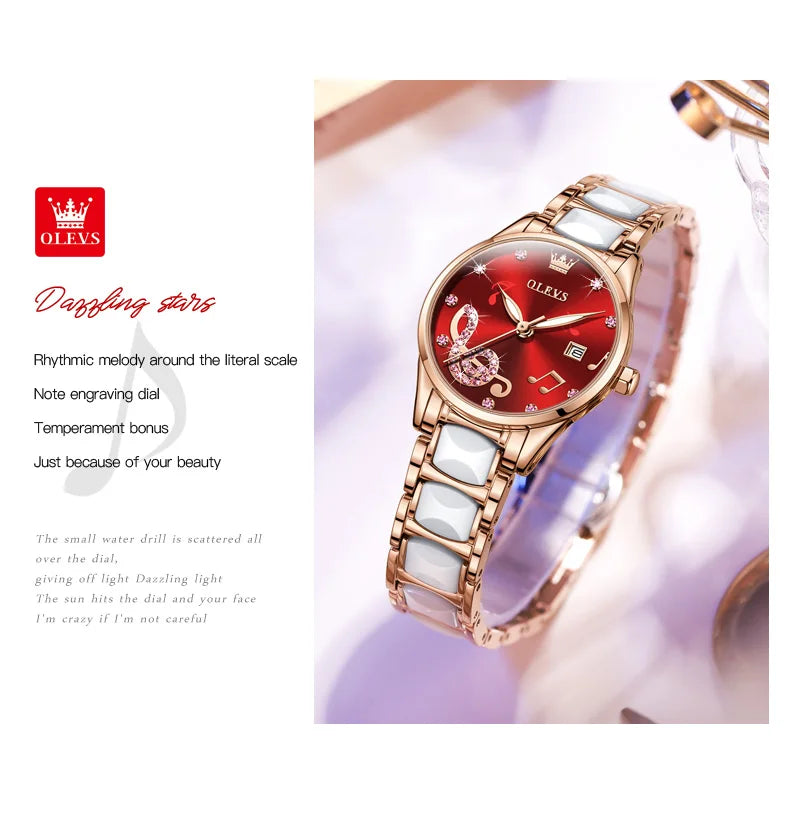OLEVS Brand Ceramic Room Steel Strip Quartz Women's Watch 3605