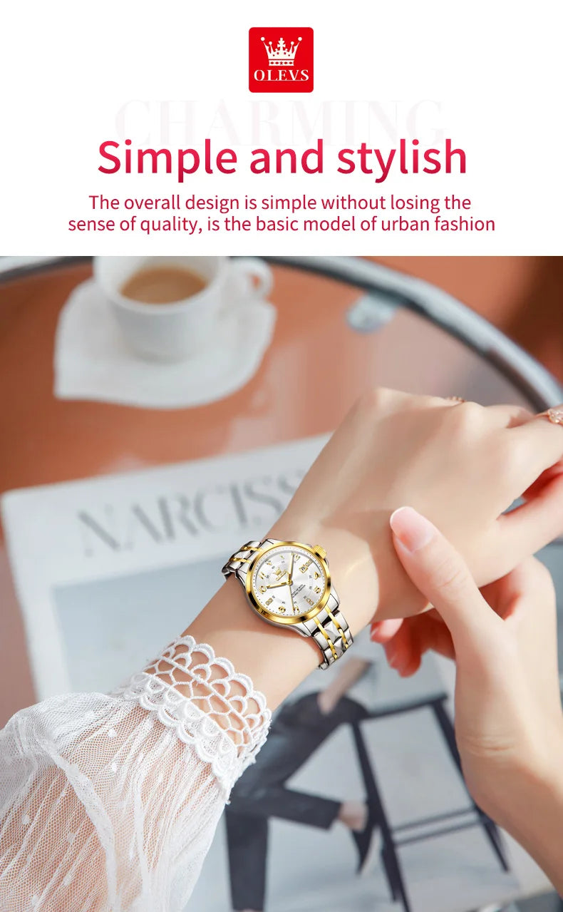 OLEVS elegant ladies' watches fashion trend 30m waterproof quartz watch for women calendar brand luminous genuine wristwatch