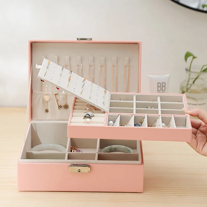 Double-Layer Velvet Jewelry Box High Capacity PU Leather Jewelry Storage Box Large Space Jewelry Holder Gift Box Organizer