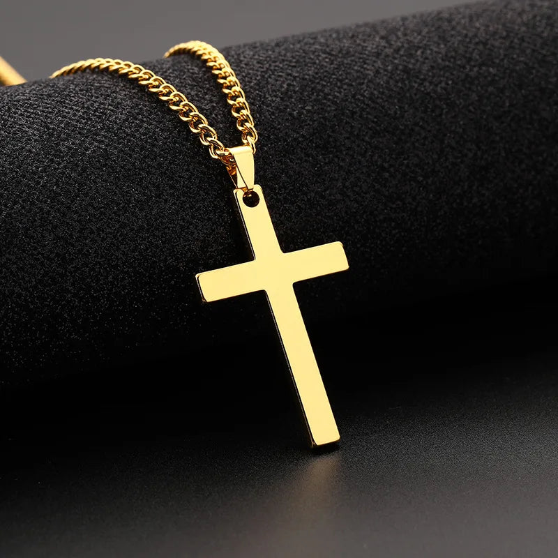 Hip-Hop Men's Trendy Stainless Steel Chain Cross Pendant Necklace - Punk Rock Style Fashion Accessory