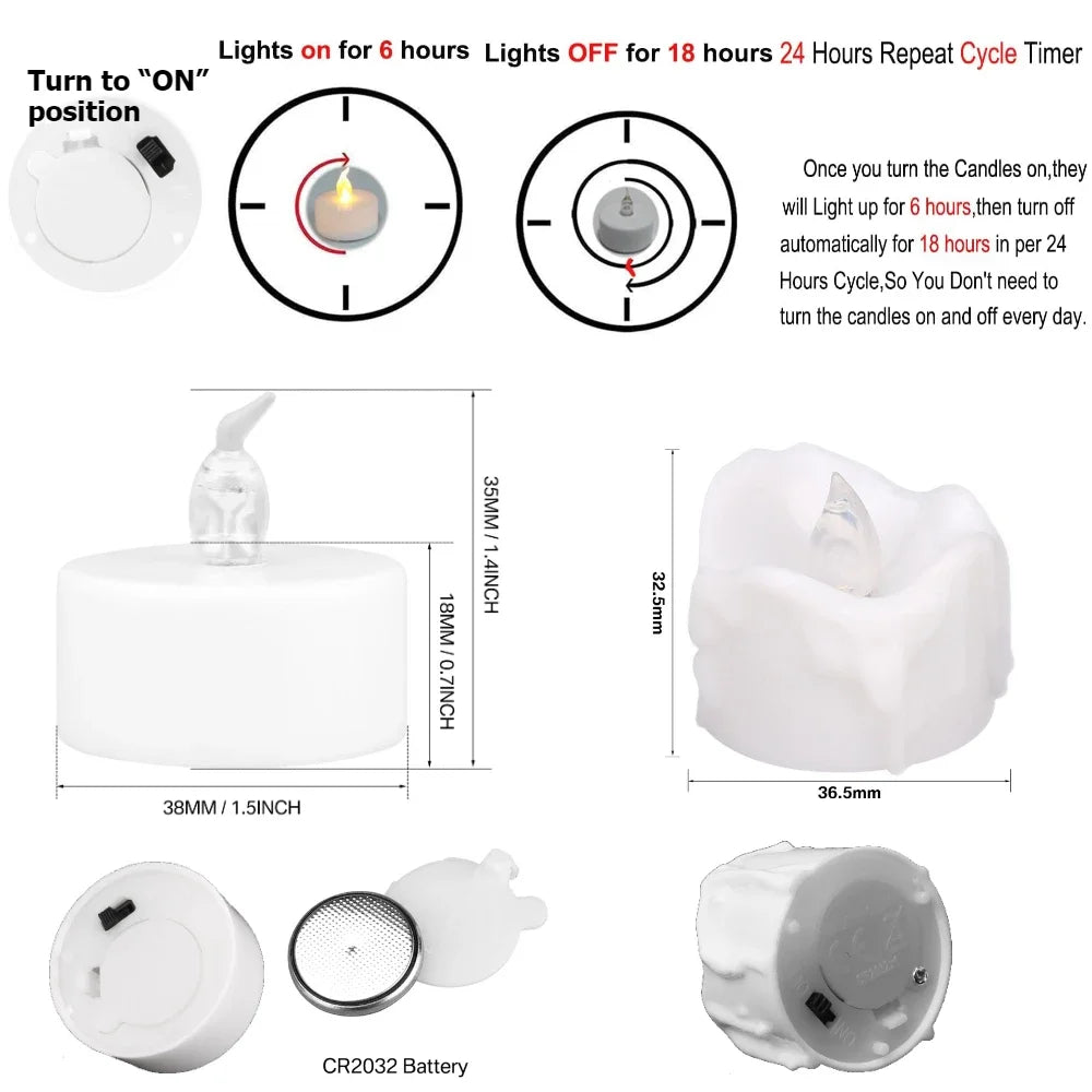 24/48pc Flameless Led Tea Lights with Timer 6 Hours On and 18 Hours Off in 24 Hours Cycle Automatically Flickering Candles Light