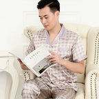 High Quality Pajamas Set Men Spring Autumn Thin Polyester Ice Silk Long-sleeved Sleepwear Plus Size Summer Home Clothes Male