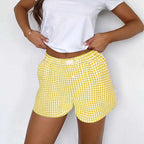 Youthful Summer Women's Casual Plaid Shorts Teenage Girls Elastic Waistband Lace-Up Classic Versatile Fashionable Summer Shorts