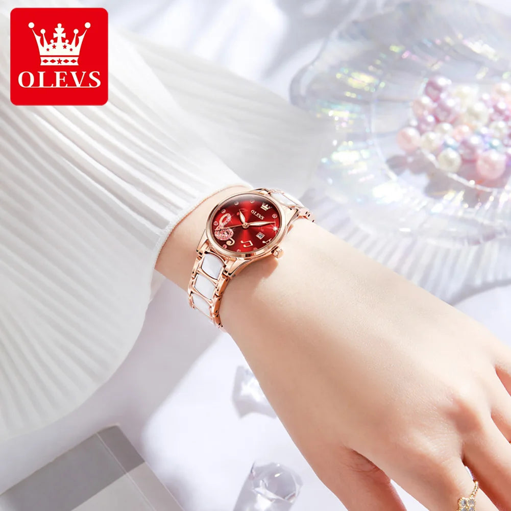 OLEVS 3605 Women's Watches Top Brand Fashion Mechanical Wristwatch Zircon Scale Watch for Ladies Waterproof Chronograph Date