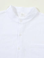 Autumn men's clothing 2025 new item men's solid color cotton and linen shirt stand up collar cardigan long sleeved casual busine