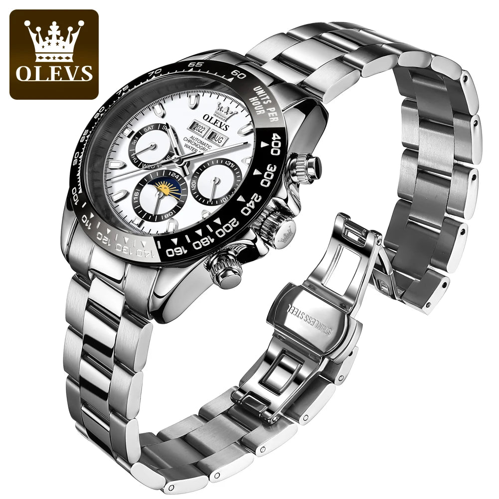 OLEVS 6654 Luxury Brand Automatic Mechanical Watch for Men 30m Waterproof Luminous Chrono Moon Phase Calendar Original Man Watch