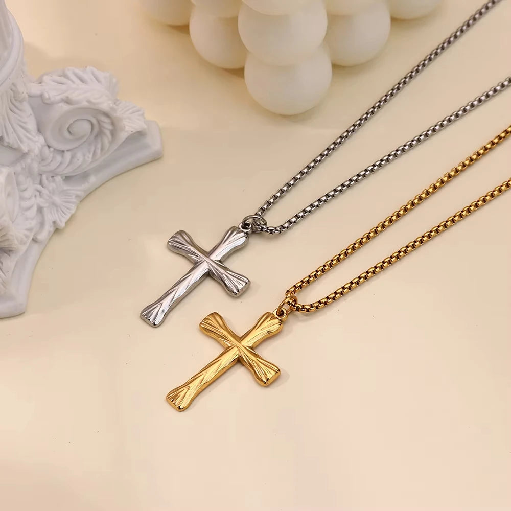 Stainless Steel Cross Pendent Necklaces for Women Men Gold Color Religion Clavicle Chains Necklaces 2026 Trend Jewelry Wholesale