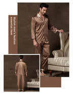 Mens Stain Silk Pajama Sets Pajamas Men Sleepwear Printed Silk Nightgown Home Male Satin Soft Cozy Sleeping Pajamas
