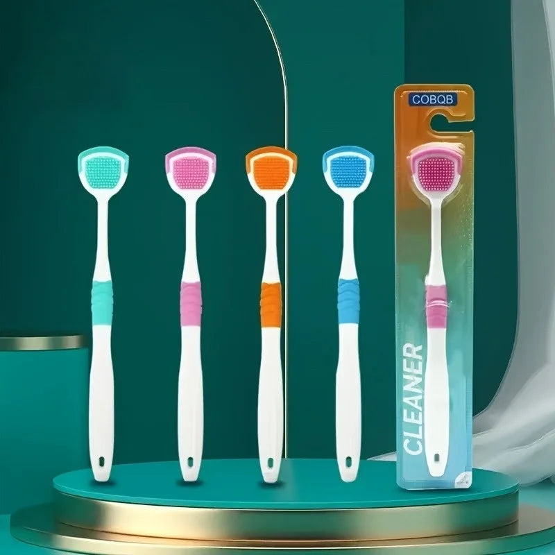 2PCS Tongue Brush and Tongue Scraper Combination - Respiratory Control Oral Cleaning Tool, Keeping Breath Fresh, Random Color