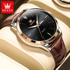 OLEVS 2935 Business Casual Men's Watch Waterproof Leather Strap Luxury Brand Date Week Temperament Trend Quartz Men's Watch