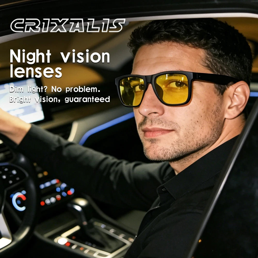 CRIXALIS Polarized Sunglasses For Men Night Vision Driving Square Trendy And Fashion Fishing Sun Glasses Women Male UV400
