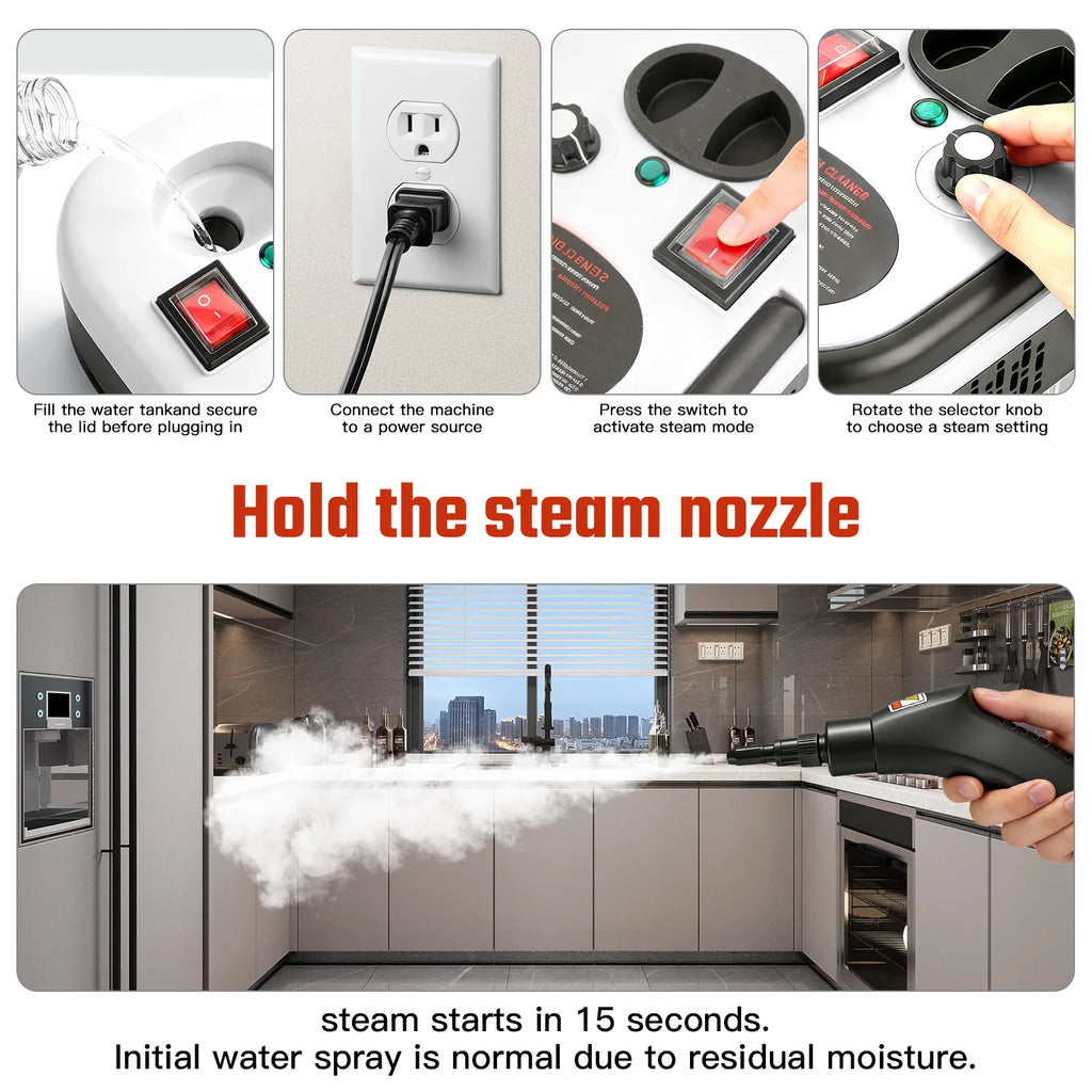 2500W Portable Handheld Steam Cleaner High-Temperature 1200ML Adjustable 105°C 6 Levels 20 Accessories With Brush Heads