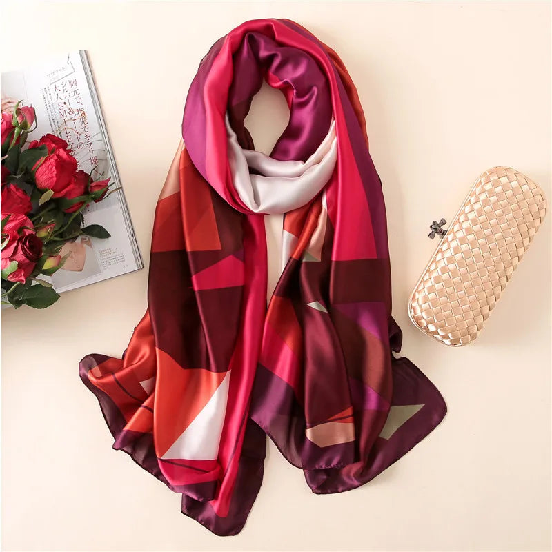 2022 Luxury Brand Women Silk Scarf Designer Plaid Summer Beach Shawls and Foulard Wrap Scarves Female Pure Silk Sjal Hijab New