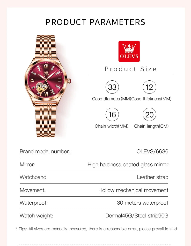 2026 New OLEVS Rose Gold Steel Women's Watches Luxury Brands Automatic Mechanical Watch For Women Fashion reloj para mujer