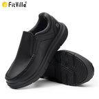 FitVille Men Wide Fit Leather Slip On Casual Loafers, Lightweight Arch Support Walking Shoes, Orthopedic Pain Relief Shoes for Swollen Feet & High Instep