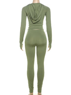 kliou Casual Women 2 Piece Set Classic Tracksuits Solid Long Sleeve Zip-up Hood Tops+Slim Elastic Pants Sporty Concise Outfits