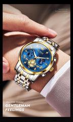 OLEVS Men's Watches Classic Multifunctional Flywheel Design Stainless steel Waterproof Moon Phase Men's Wristwatches 2024 Trend