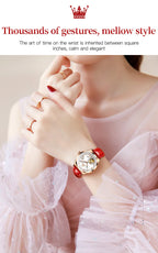 OLEVS 6601 Green Leather Strap Women Watch Automatic Mechanical Movement Waterproof Diamond Fashion Watch