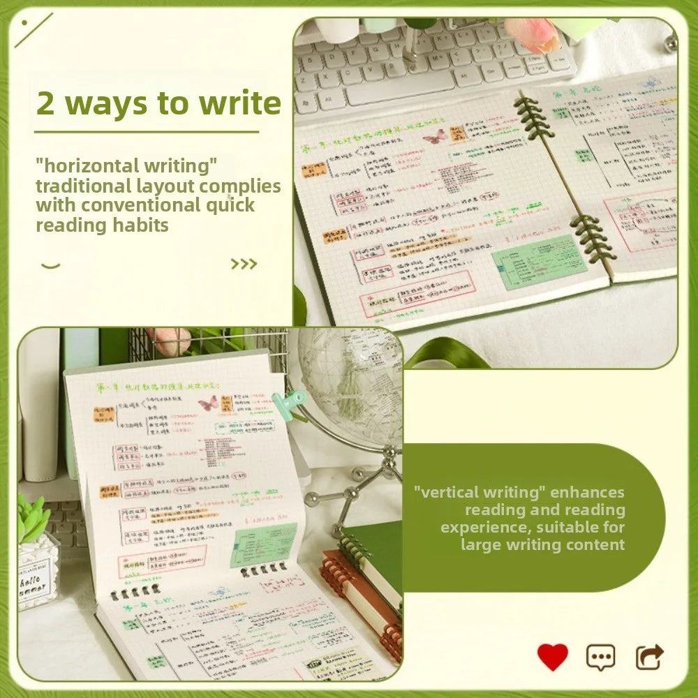 Multifunctional 120 Pages Loose-leaf Notebook Color Flip Up Diary Book Detachable Grid Inner Pages Notepad for School Office
