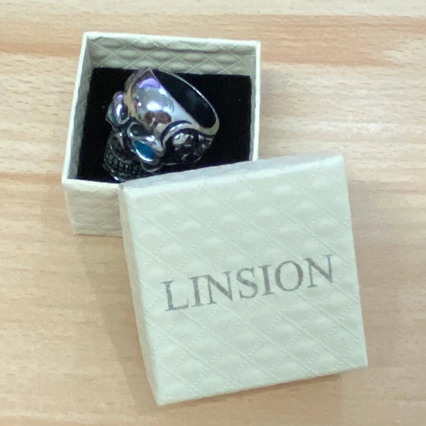 LINSION Punk Jewellery 316L Stainless Steel CZ Eyes Titan Skull Ring Mens Boys Biker Rock Style 3AX01