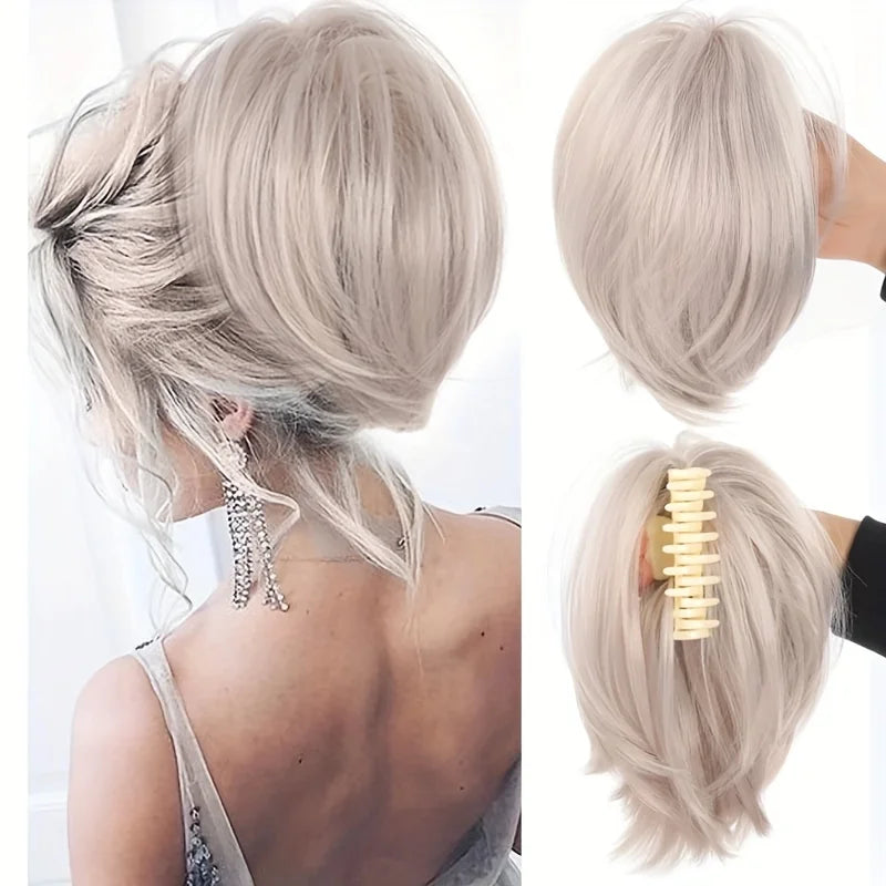 Women's Elegant Claw Messy Bun HairPiece Scrunchies Synthetic Straight Chignon Ponytail Clip-in Hair Extensions