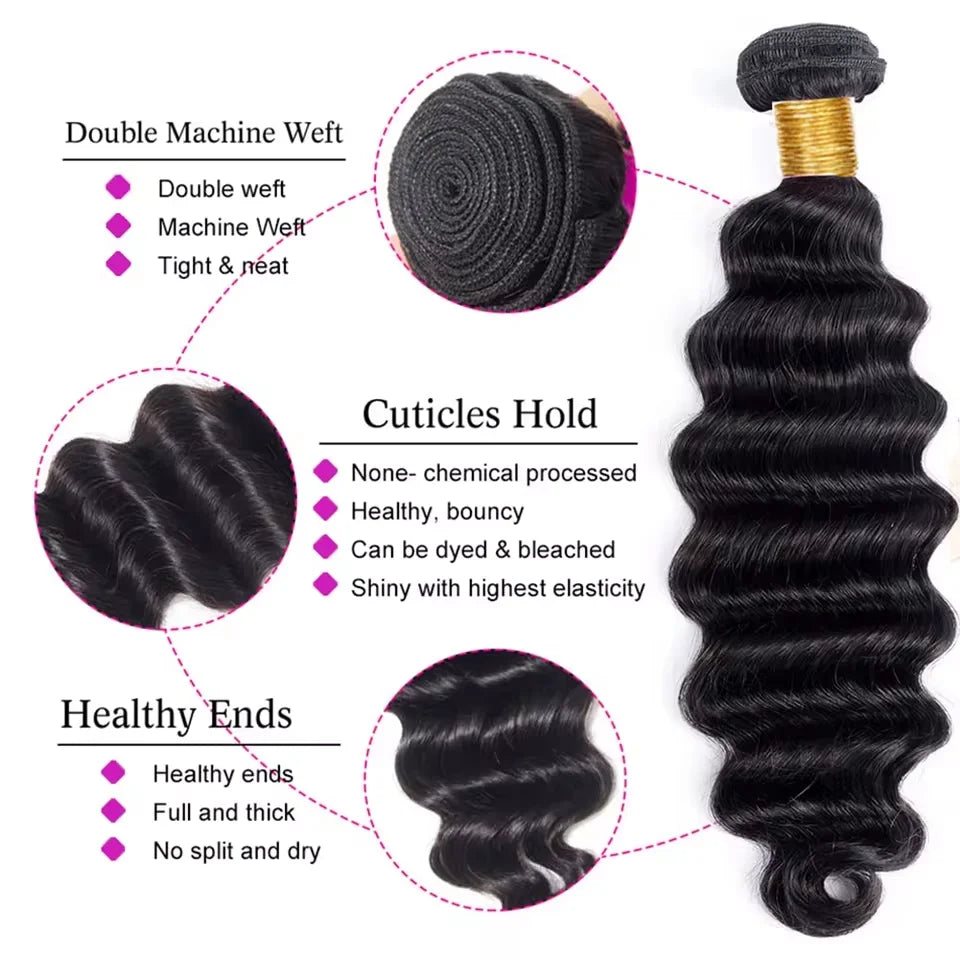 Loose Deep Wave Human Hair Bundles Unprocessed Brazilian Virgin Remy Curly Hair Extension Natural Black Color for Women