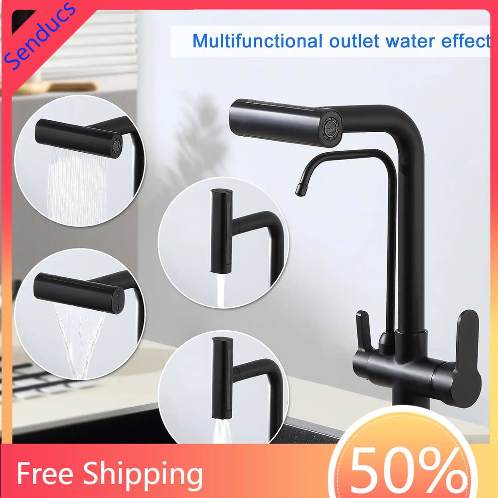3 Way Pure Water Filter Kitchen Faucets Black Pull Out Filter Kitchen Sink Faucet Hot Cold Mixer Tap Pull Down Kitchen Faucet