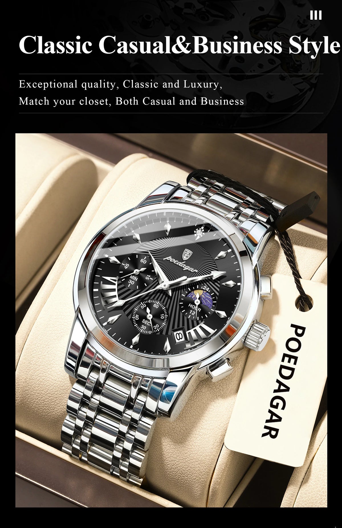 POEDAGAR Original Military Men Watches Waterproof Luminous Date Chronograph Man Watch Stainless Steel Men's Quartz Watches Reloj